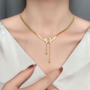Luxe Gold Butterfly Pendant Snake Chain Necklace